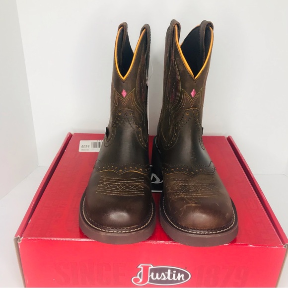 Justin Gemma Gypsy 8” Dark Brown Buffalo Round Toe Boots GY9526 Women’s 9 B New - Picture 2 of 9